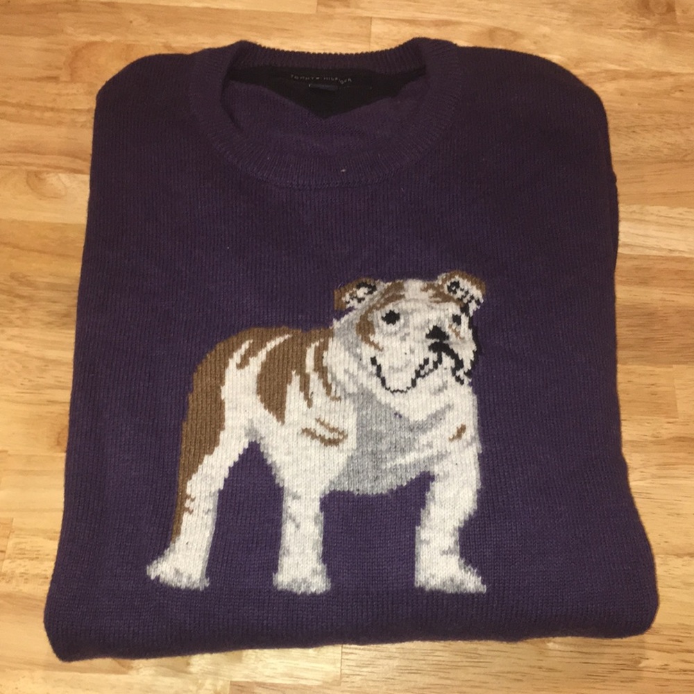 Tommy H. Bulldog sweater with elbow patch.